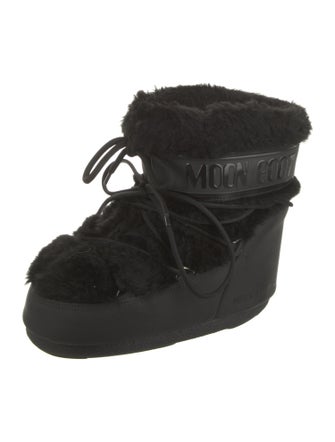Moon Boot Vegan Leather Faux Fur Trim Lace-Up Boots