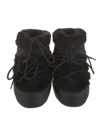 Moon Boot Vegan Leather Faux Fur Trim Lace-Up Boots