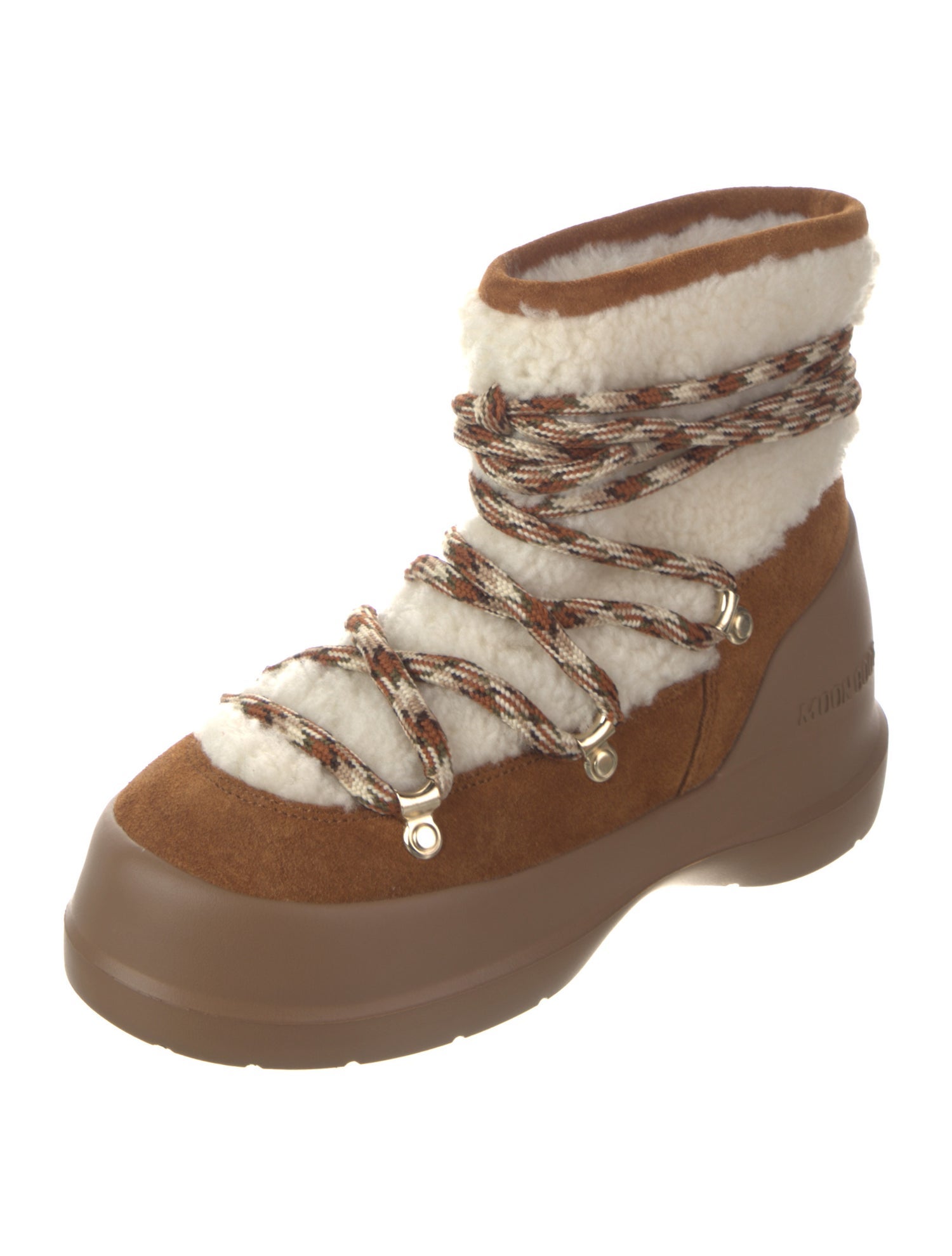 Moon Boot Suede Colorblock Pattern Lace-Up Boots