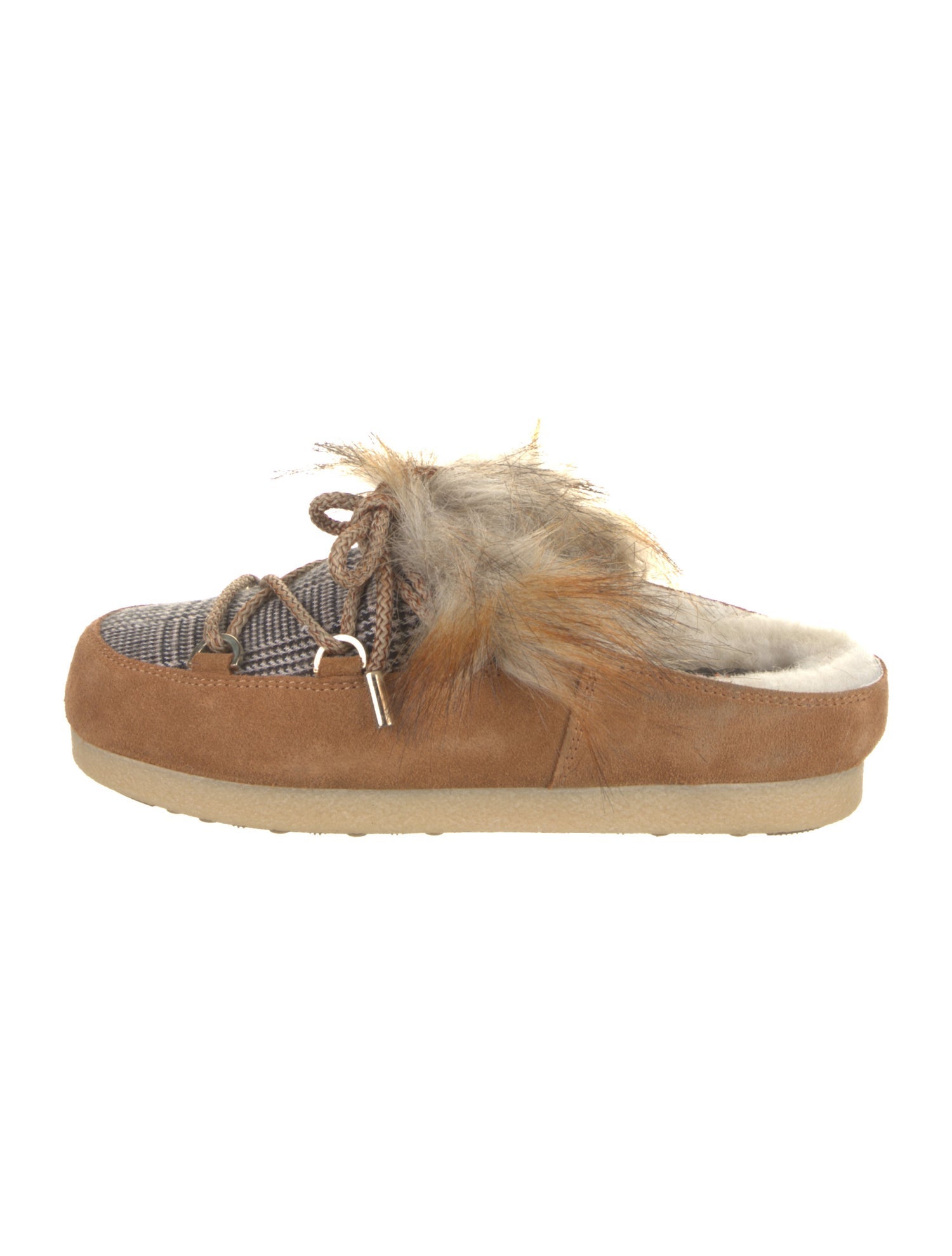 Moon Boot Suede Faux Fur Trim Mules