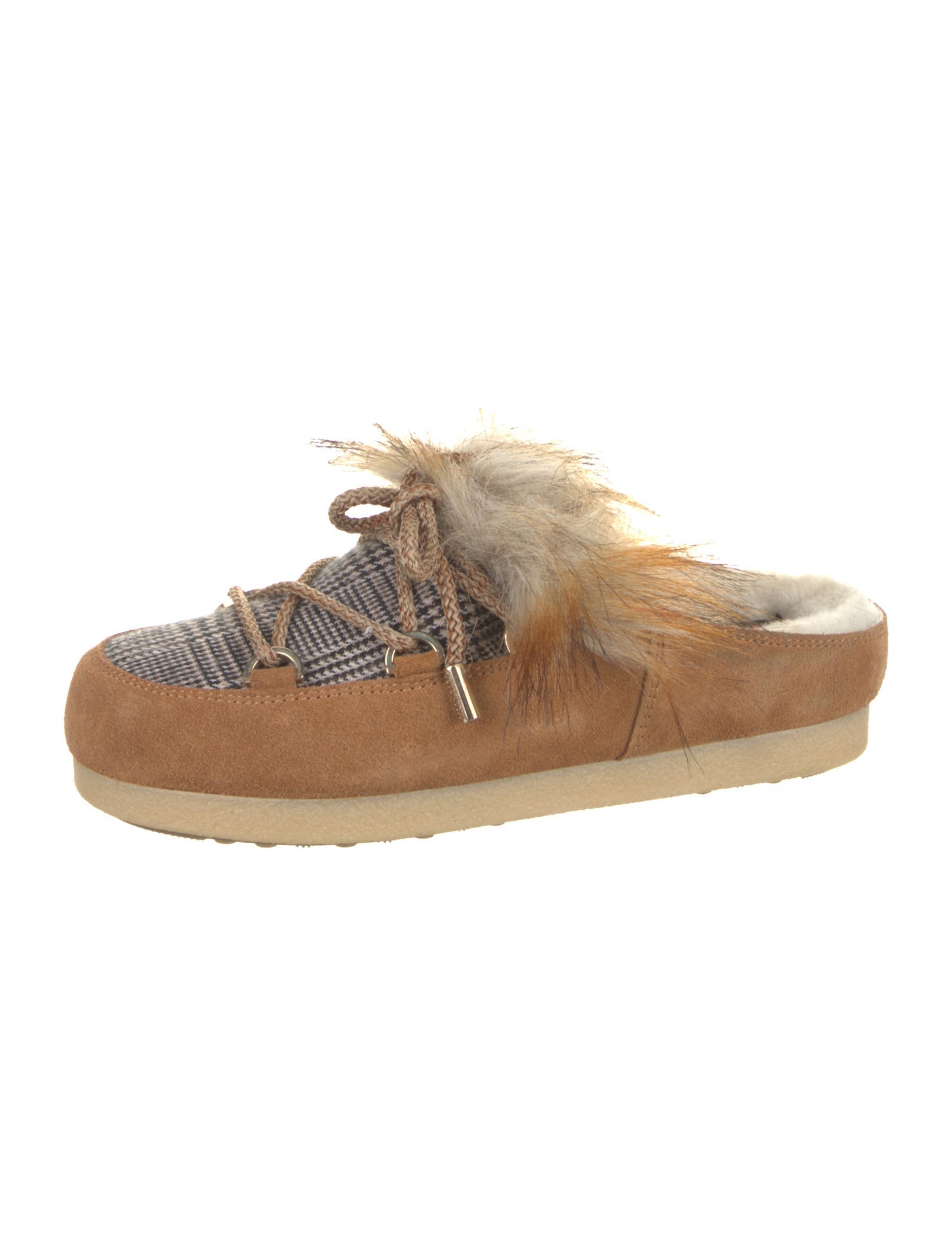 Moon Boot Suede Faux Fur Trim Mules