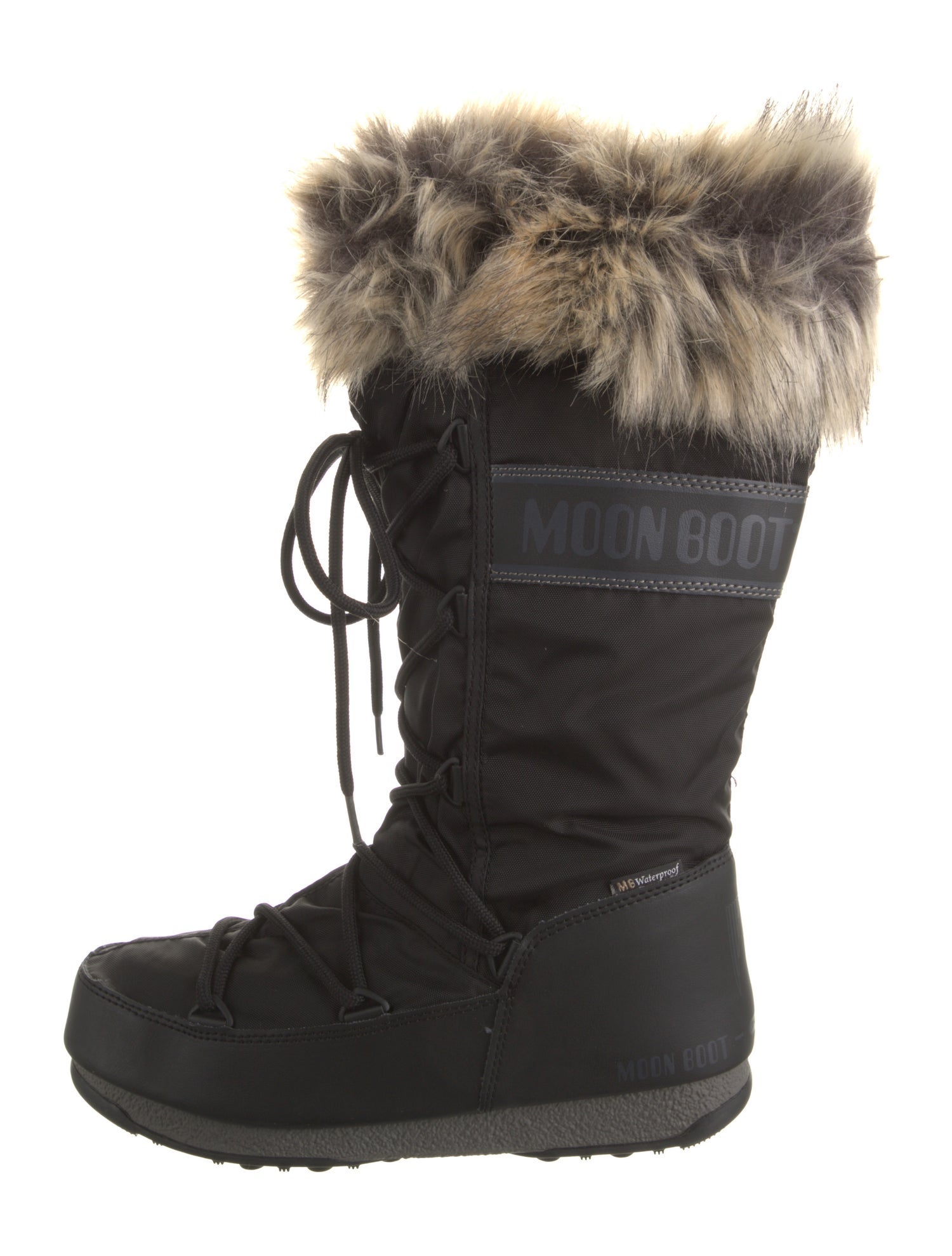 Moon Boot Nylon Faux Fur Trim Lace-Up Boots