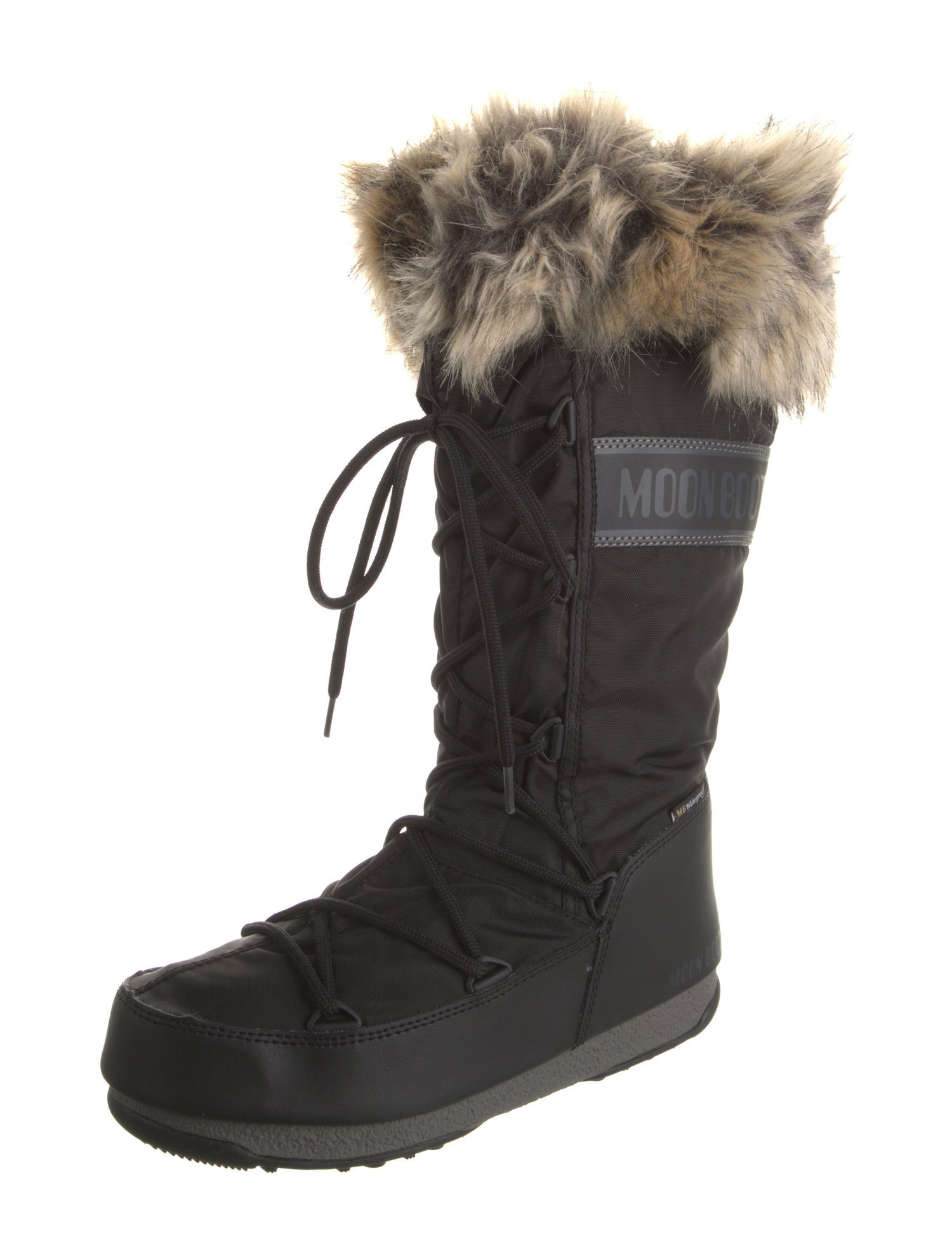 Moon Boot Nylon Faux Fur Trim Lace-Up Boots