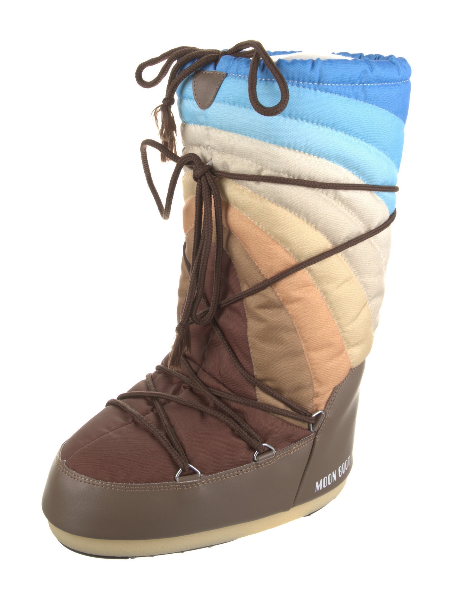 Moon Boot Colorblock Pattern Leather Trim Embellishment Lace-Up Boots