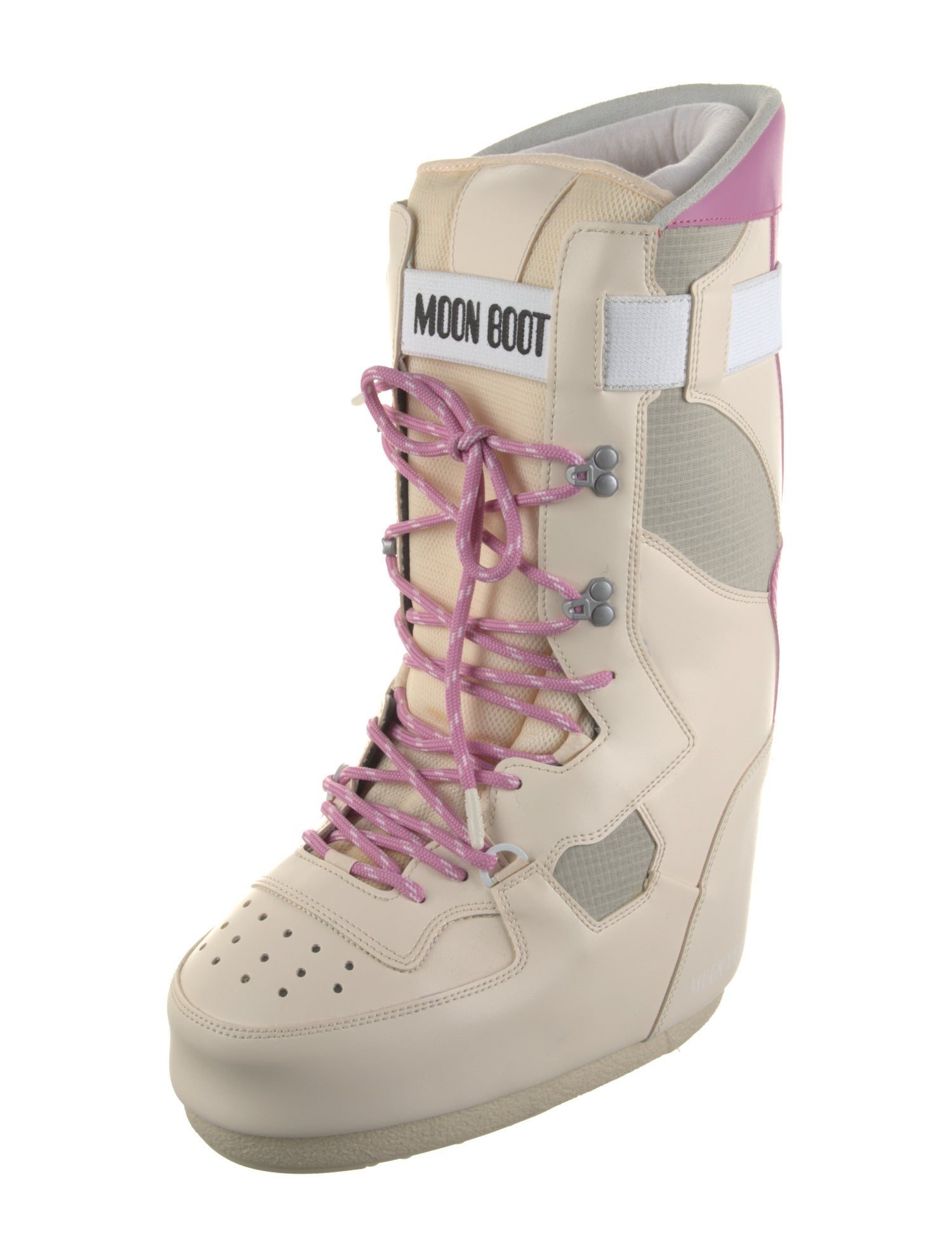 Moon Boot Leather Colorblock Pattern Lace-Up Boots