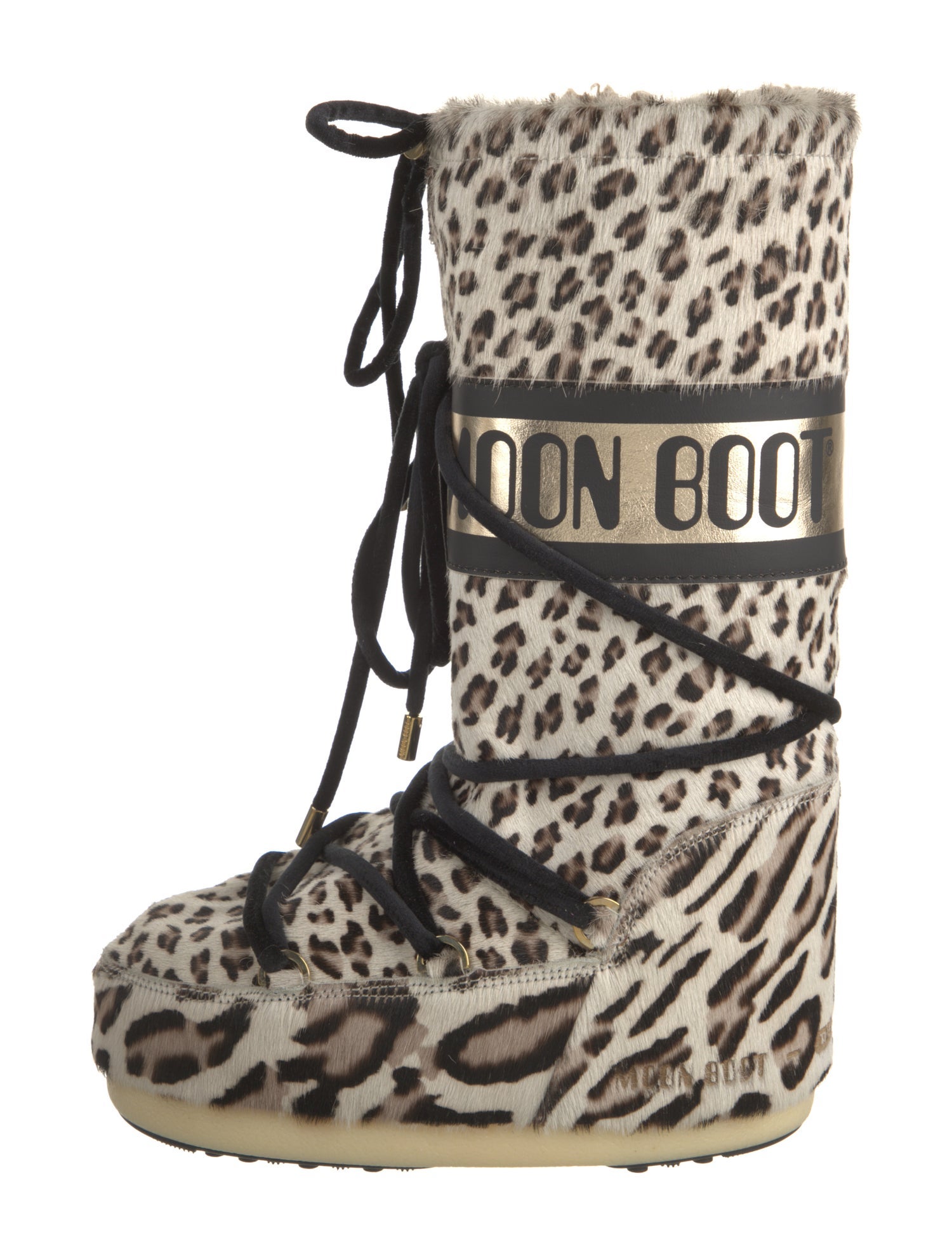 Moon Boot Ponyhair Animal Print Lace-Up Boots