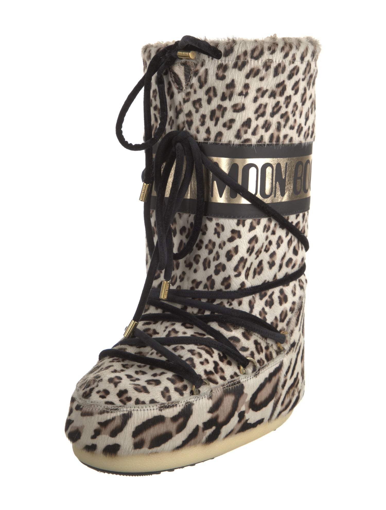 Moon Boot Ponyhair Animal Print Lace-Up Boots