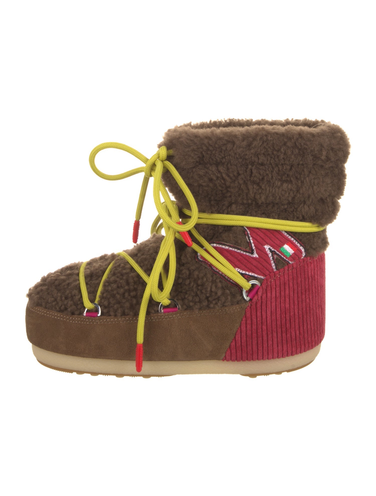 Moon Boot Shearling Colorblock Pattern Lace-Up Boots