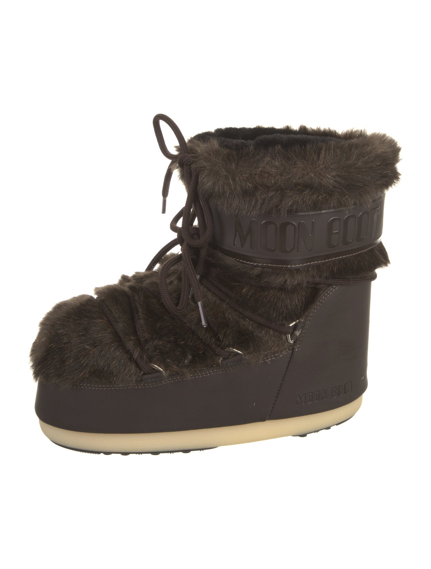 Moon Boot Faux Fur Leather Trim Embellishment Lace-Up Boots
