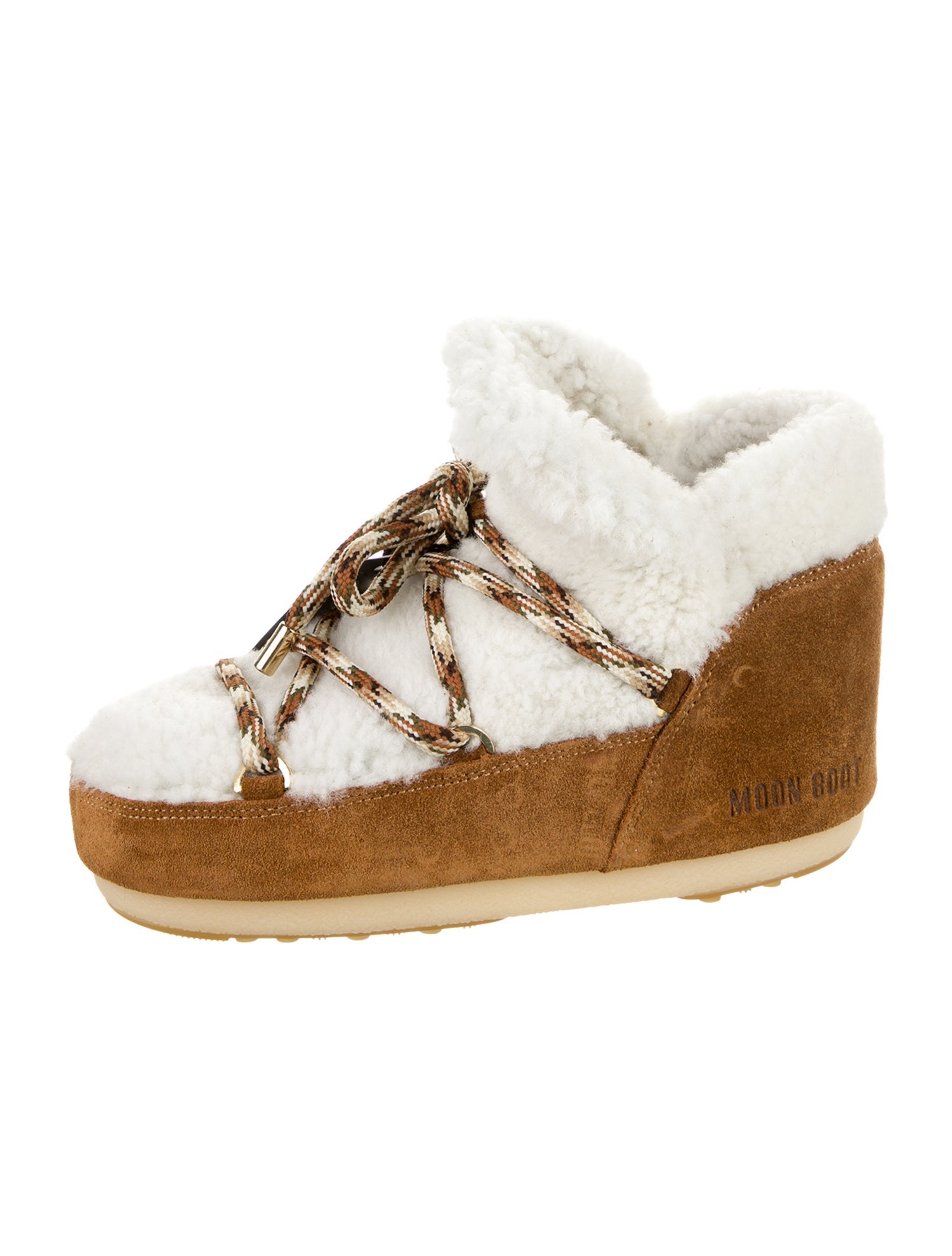 Moon Boot Suede Colorblock Pattern Lace-Up Boots