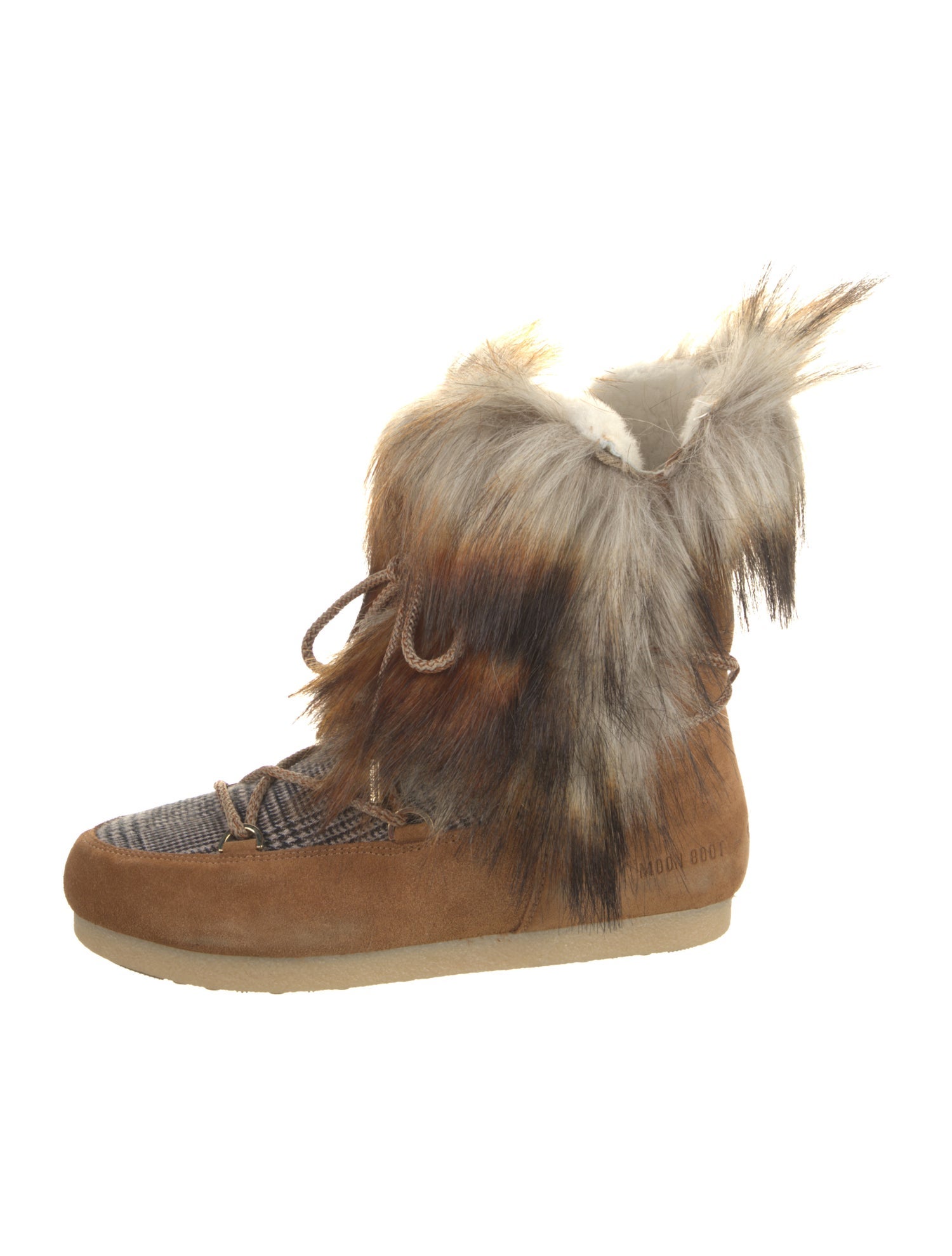 Moon Boot Suede Colorblock Pattern Lace-Up Boots