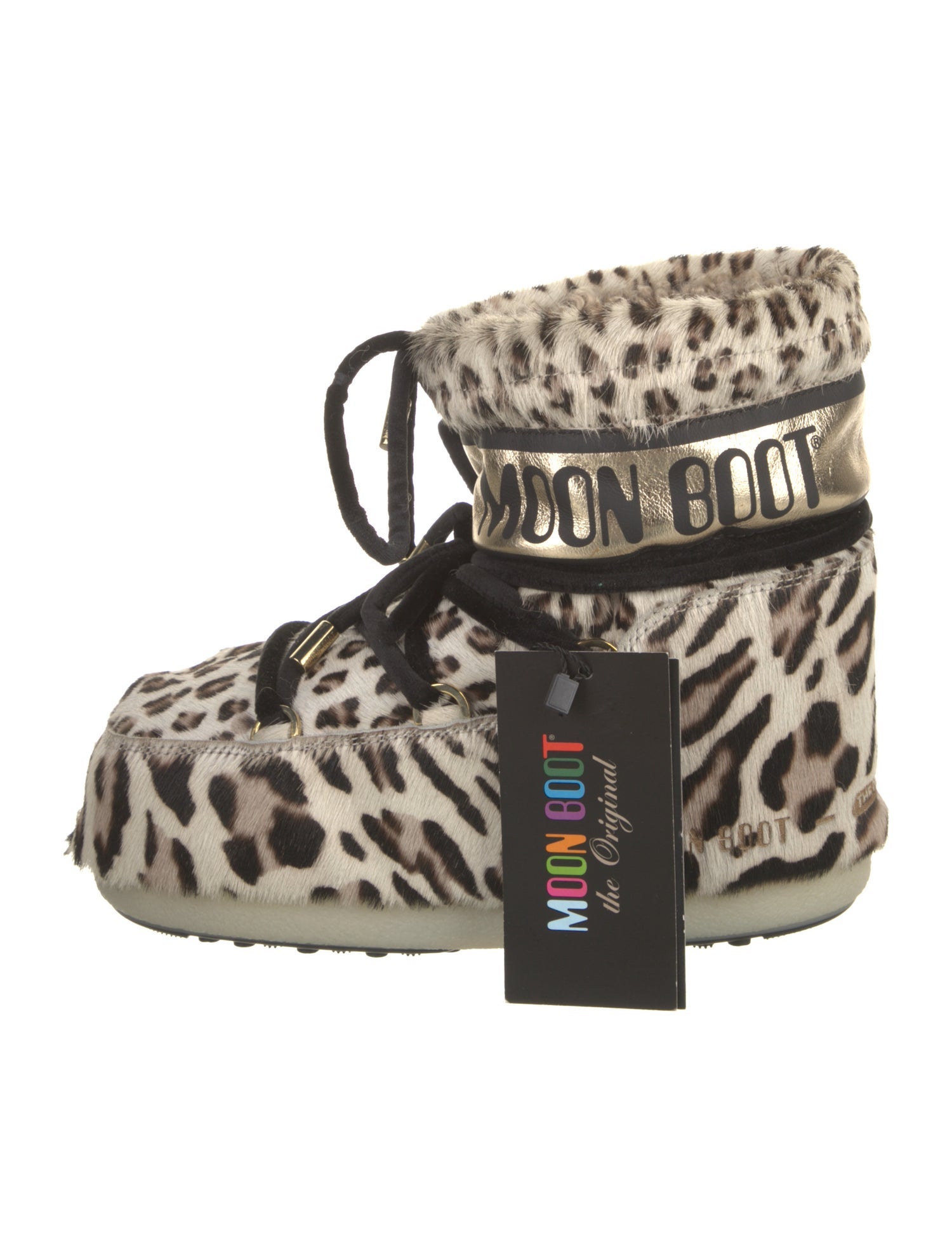 Moon Boot Faux Fur Animal Print Lace-Up Boots