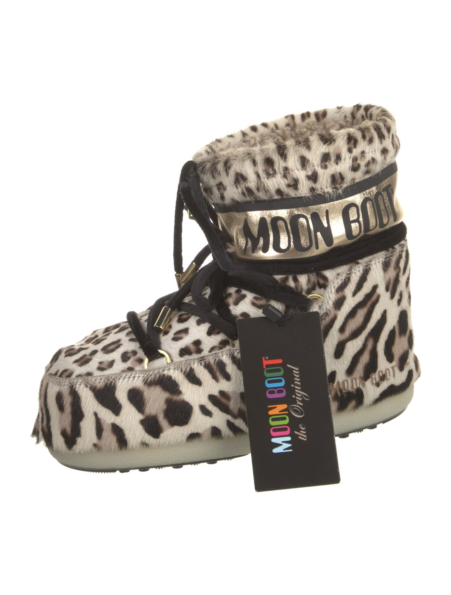 Moon Boot Faux Fur Animal Print Lace-Up Boots