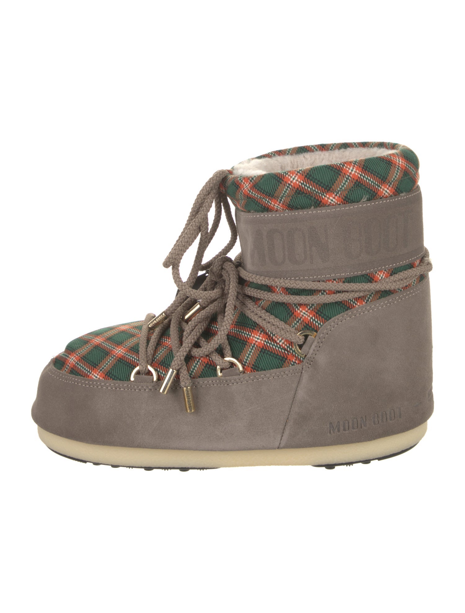Moon Boot Suede Plaid Print Lace-Up Boots