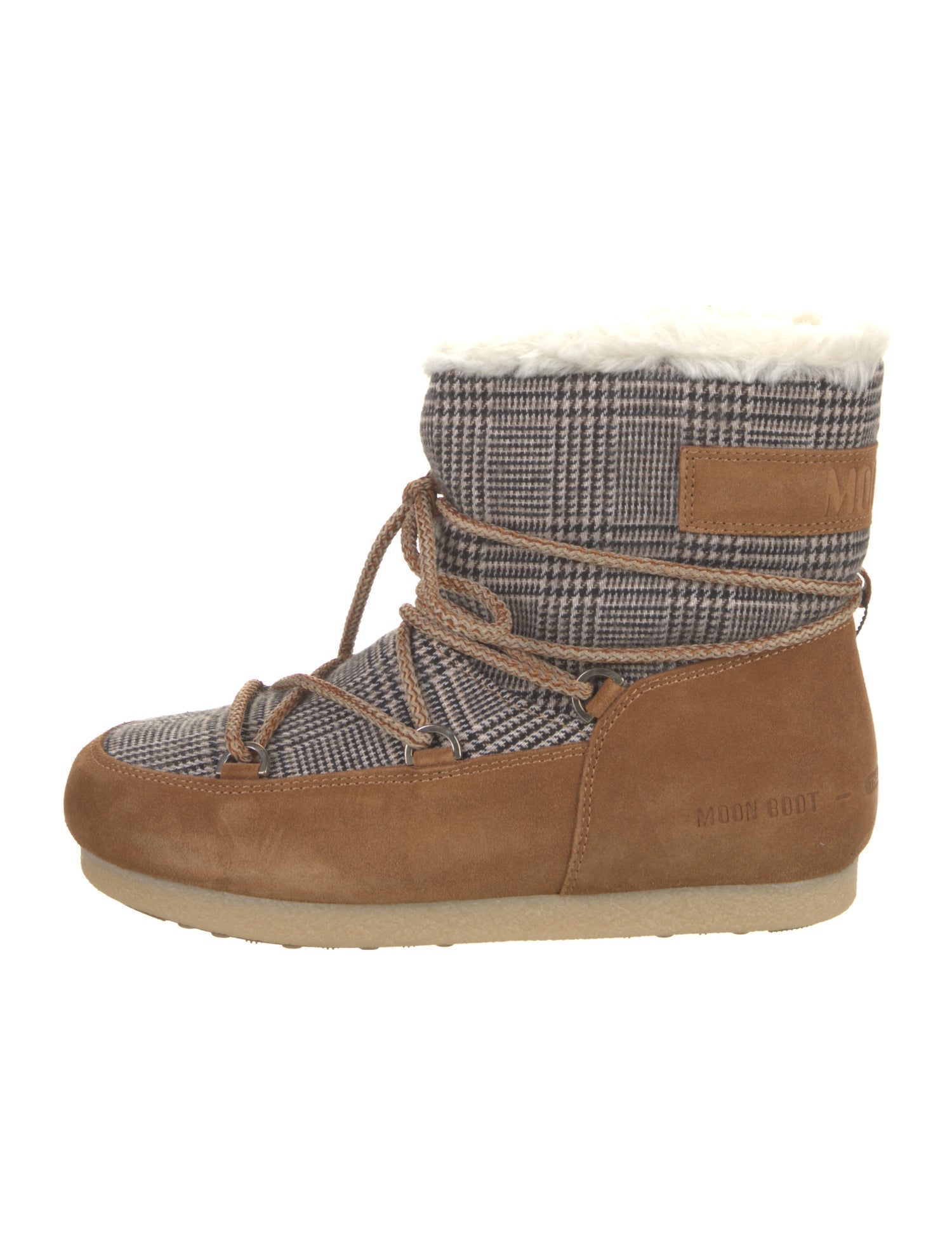 Moon Boot Suede Plaid Print Lace-Up Boots