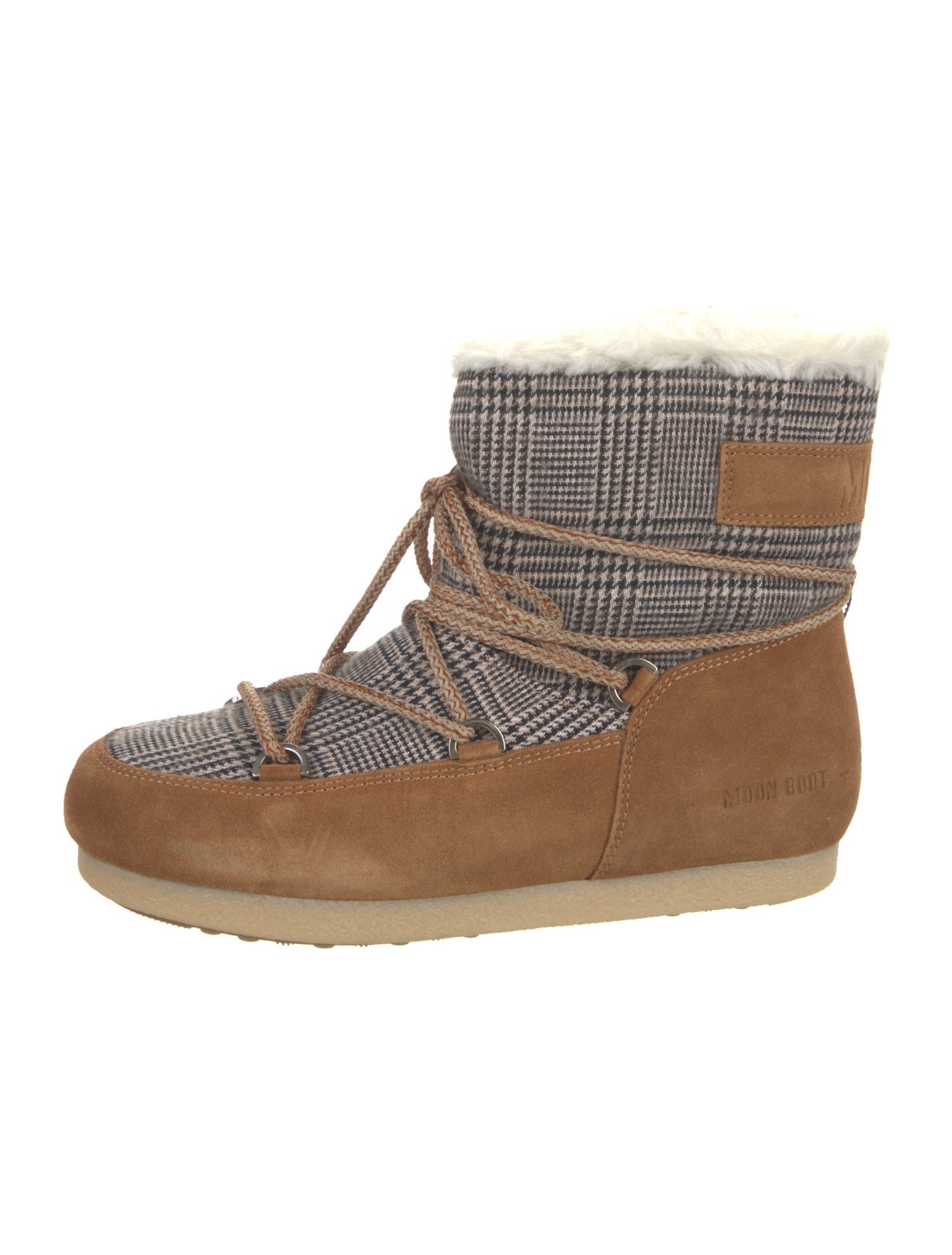 Moon Boot Suede Plaid Print Lace-Up Boots