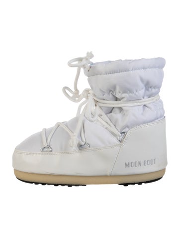 Pre-owned Moon Boot Nylon Graphic Print Lace-up Boots In White
