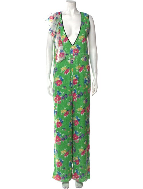 Manoush Floral Print Plunge Neckline Jumpsuit