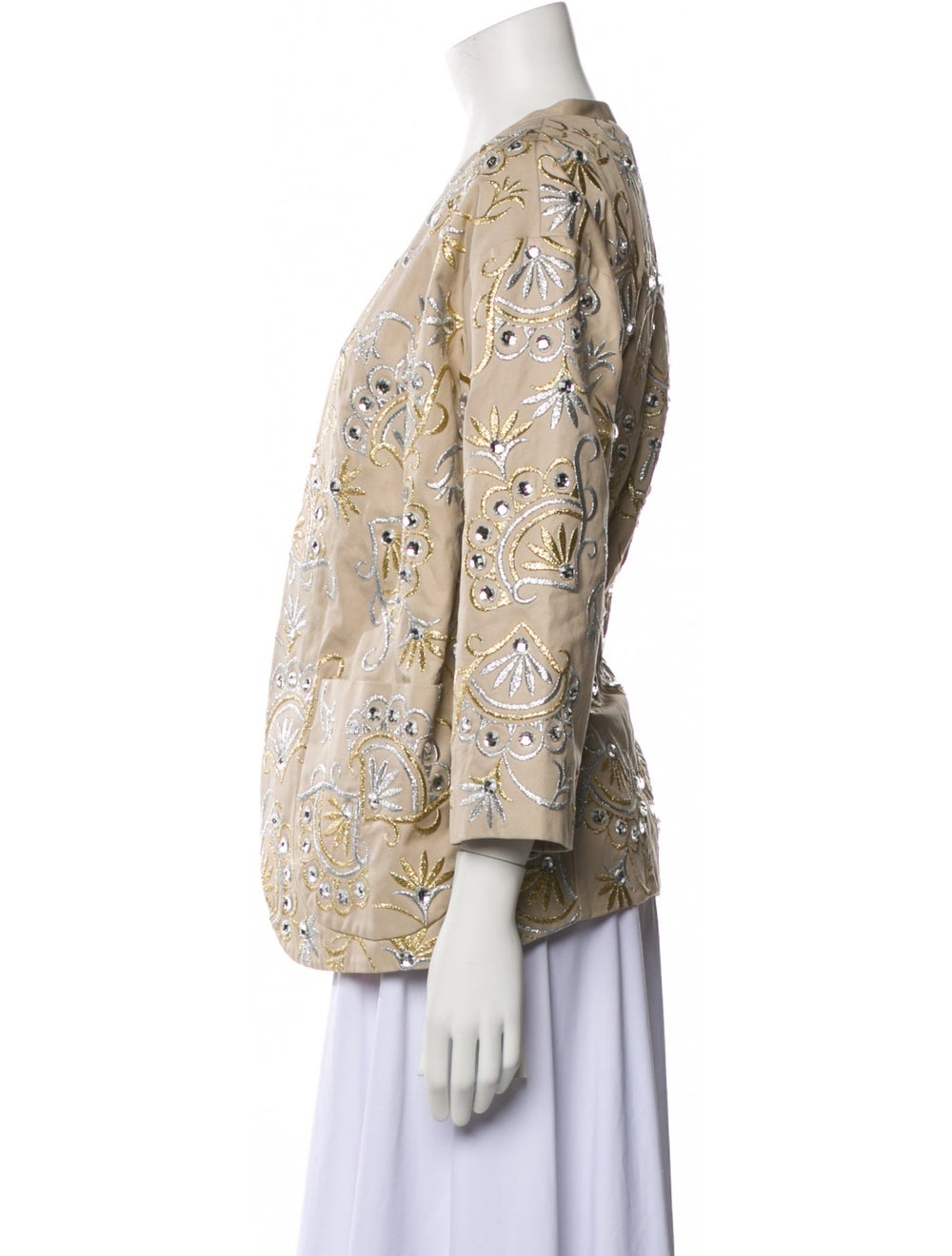 Manoush Jacket Neutrals Patterned Collarless - image 2