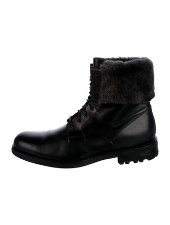 Magnanni Leather Fur Trim Combat Boots