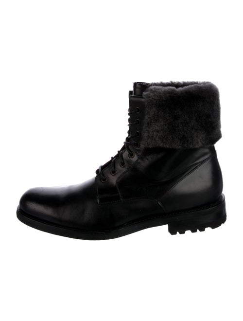 Magnanni Leather Fur Trim Combat Boots