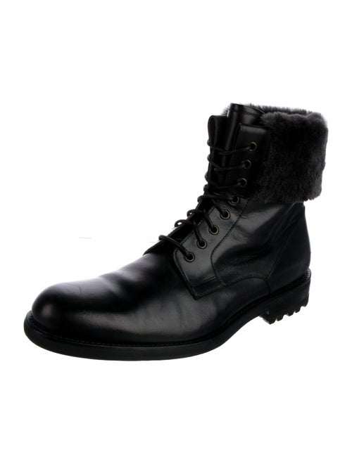 Magnanni Leather Fur Trim Combat Boots