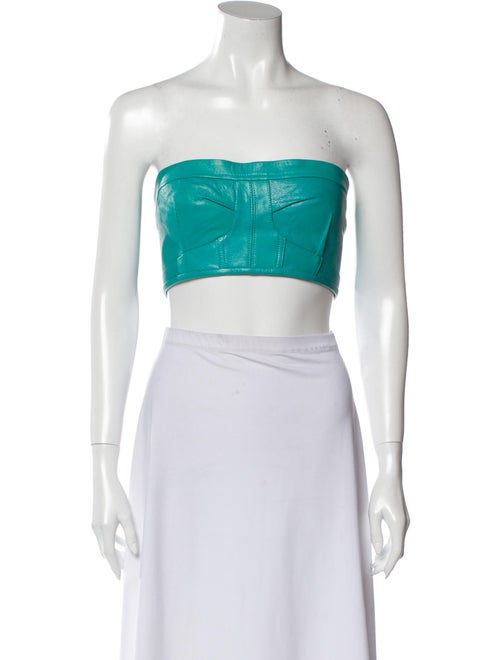 Manokhi Leather Strapless Crop Top Green