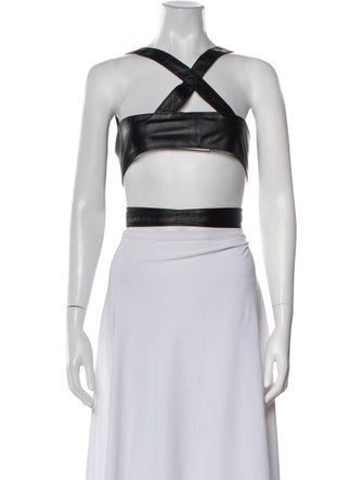 Manokhi Leather V-Neck Crop Top