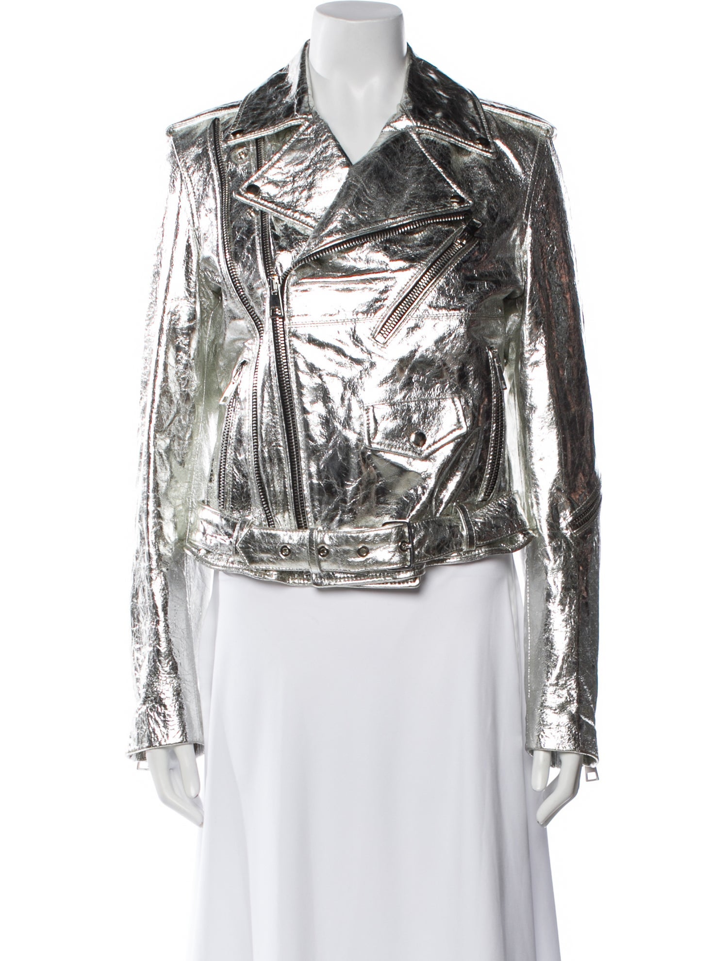 Manokhi Leather Printed Biker Jacket