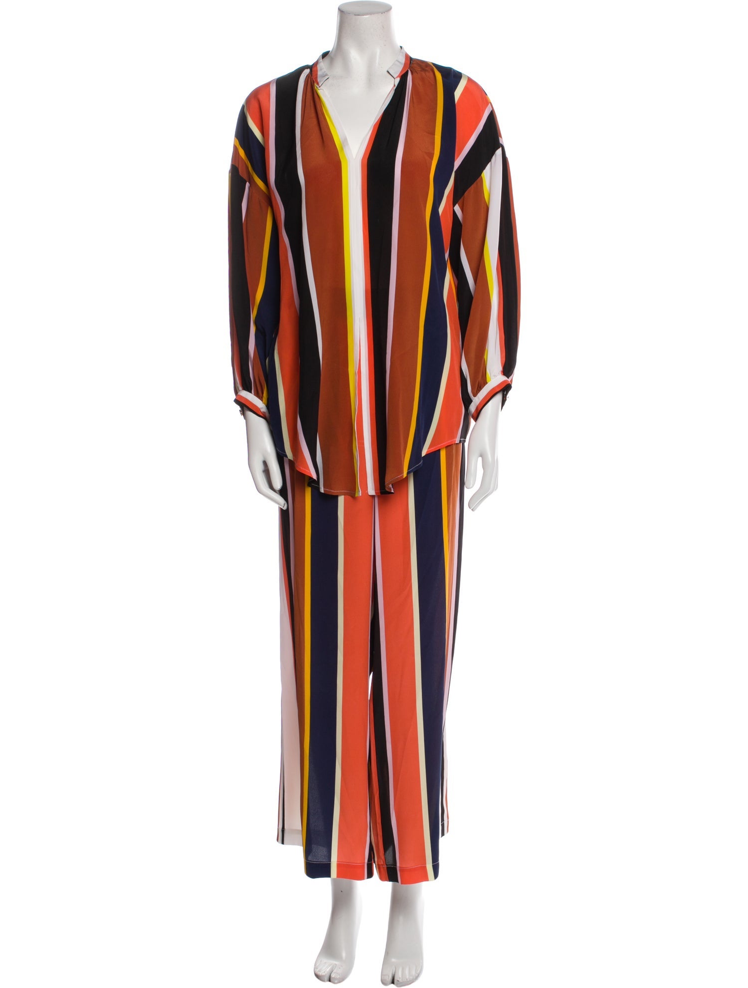 Maria Oliver Silk Striped Pant Set