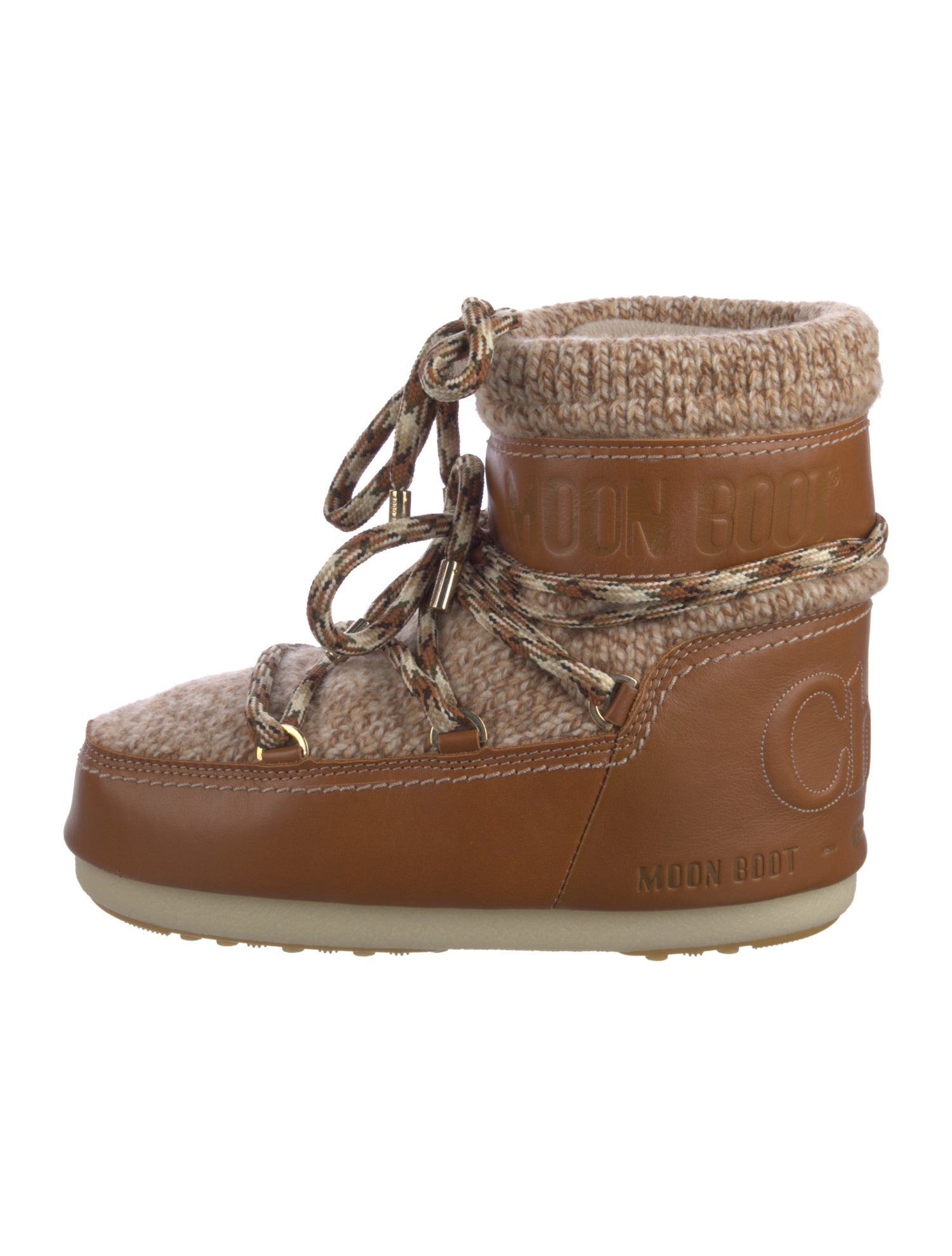 Moon Boot x Chloé Leather Colorblock Pattern Lace-Up Boots