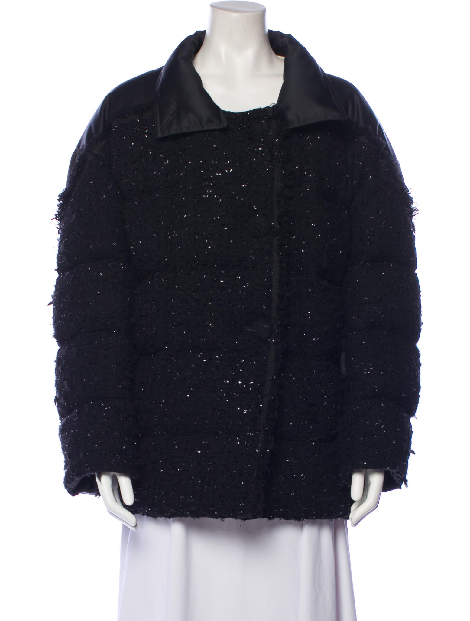 Moncler Tweed Pattern Faux Fur Jacket Black Jackets, Clothing