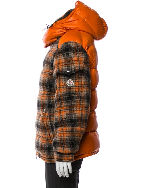 Moncler Virgin Wool Plaid Print Puffer Coat