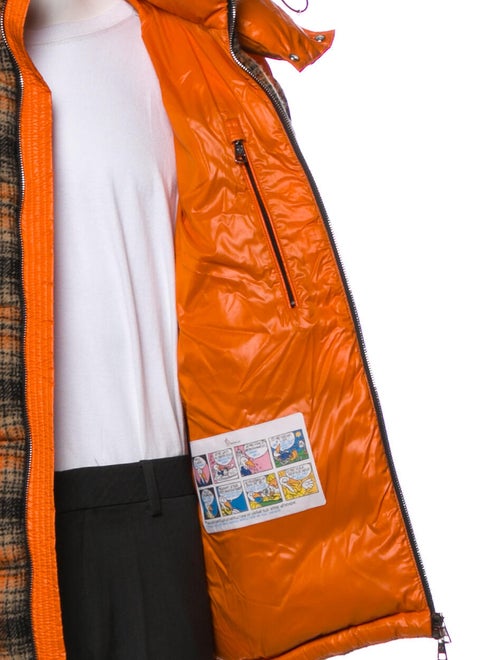 Moncler Virgin Wool Plaid Print Puffer Coat