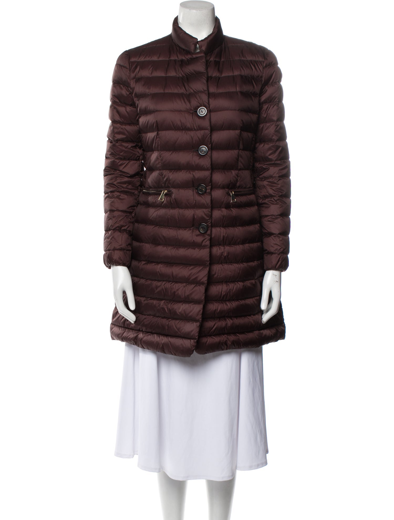 Moncler Down Coat Burgundy Coats, Clothing MOC117891 The RealReal