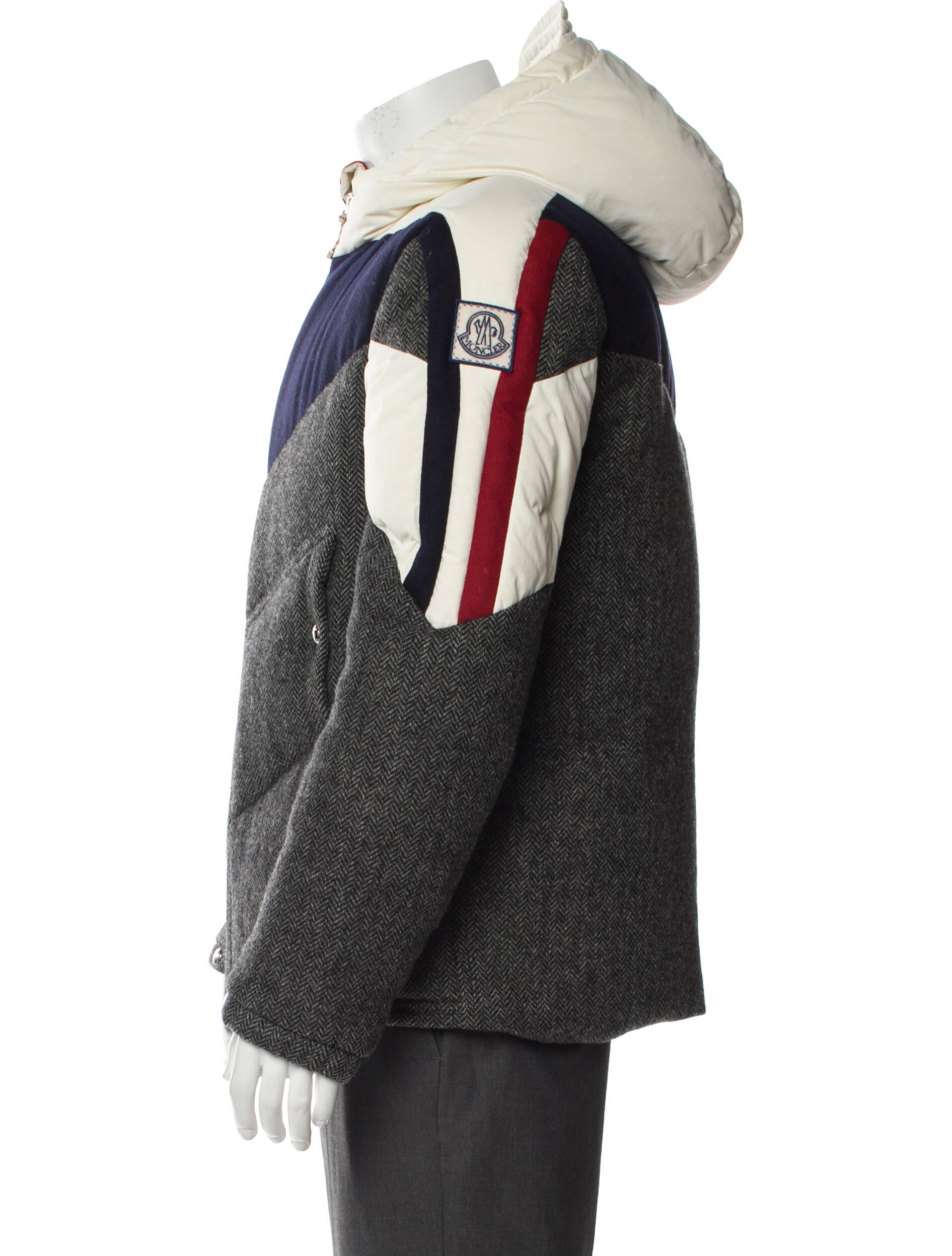 Moncler Gamme Bleu Wool Printed Puffer Coat - Grey Outerwear