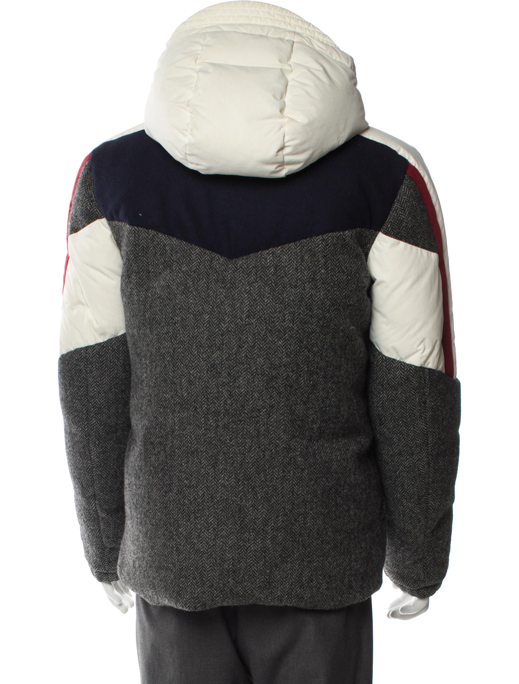 Moncler Gamme Bleu Wool Printed Puffer Coat - Grey Outerwear