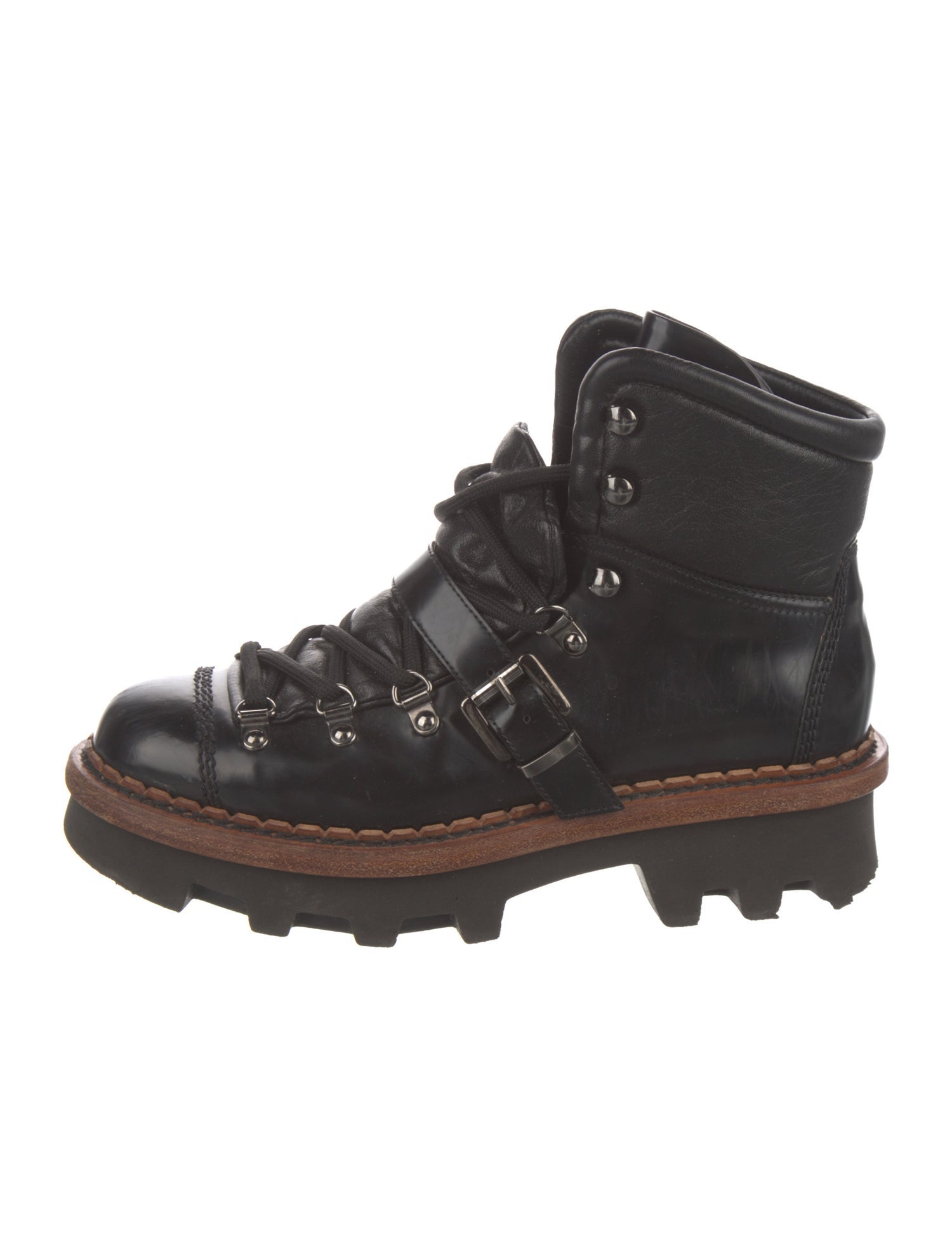 Moncler Grenoble Leather Colorblock Pattern Combat Boots