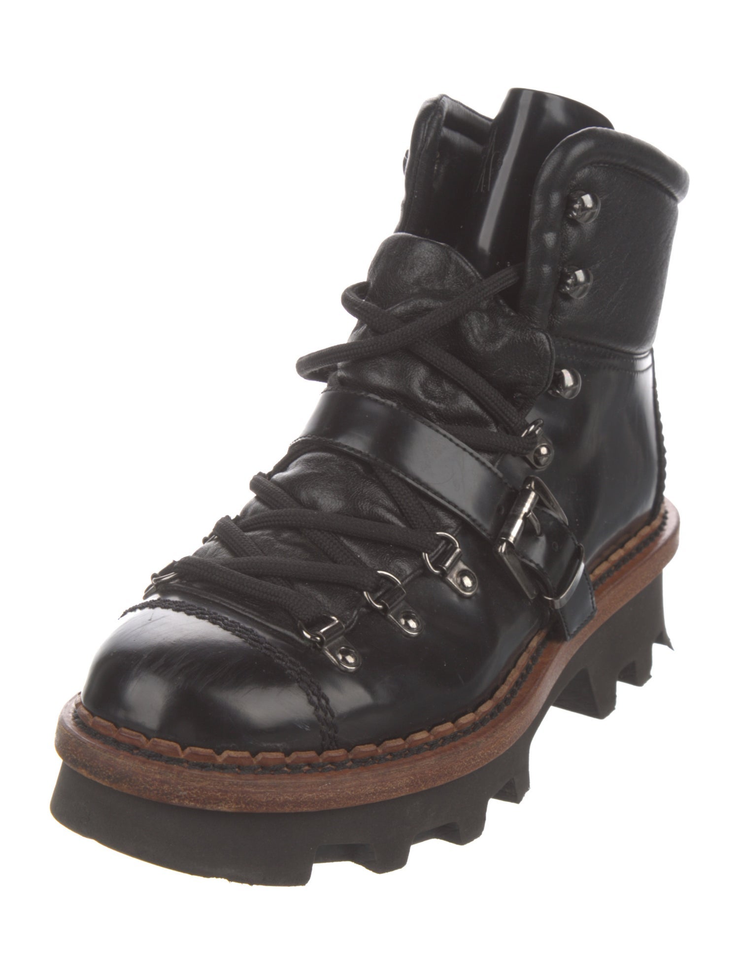 Moncler Grenoble Leather Colorblock Pattern Combat Boots