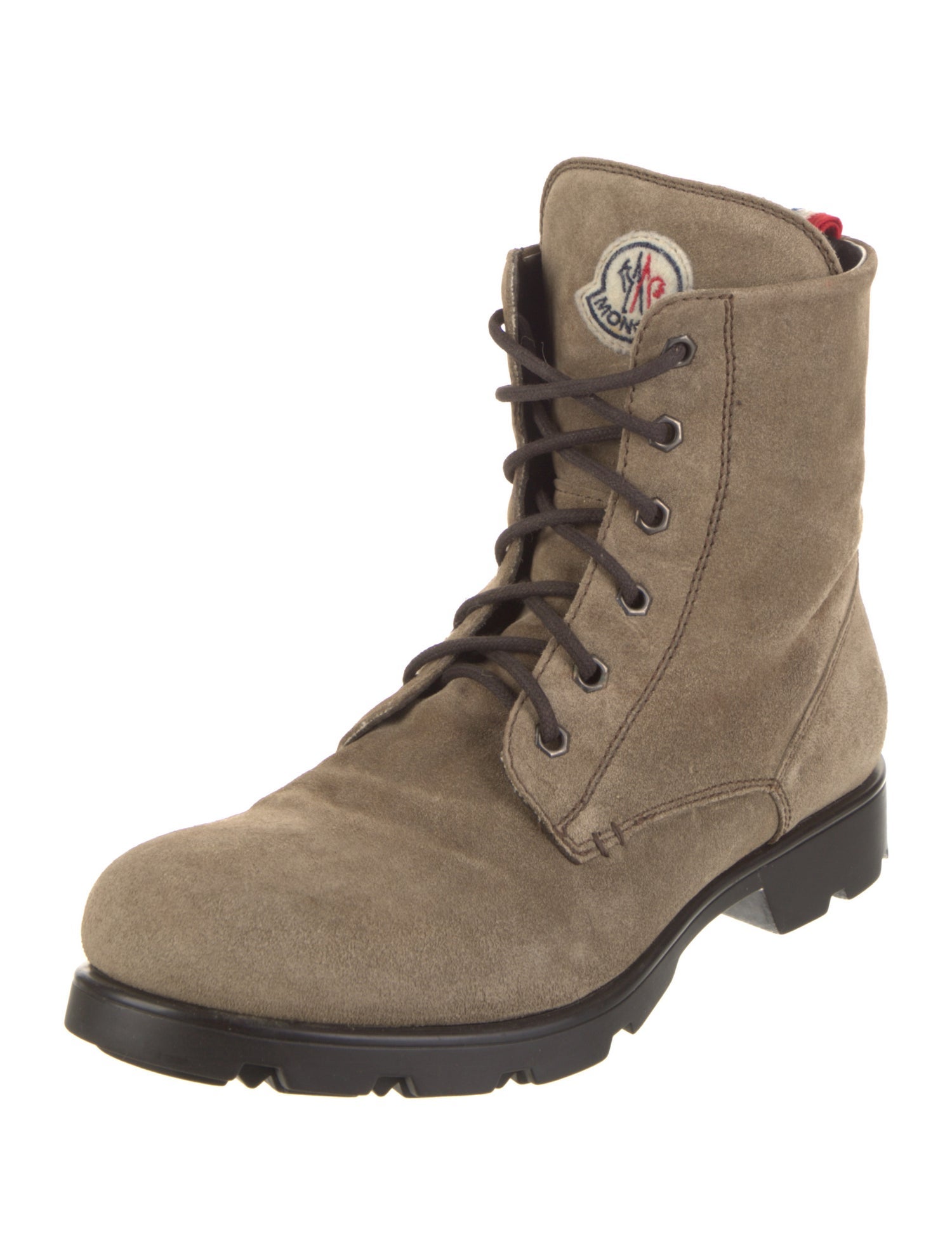 Moncler Suede Embroidered Accent Combat Boots