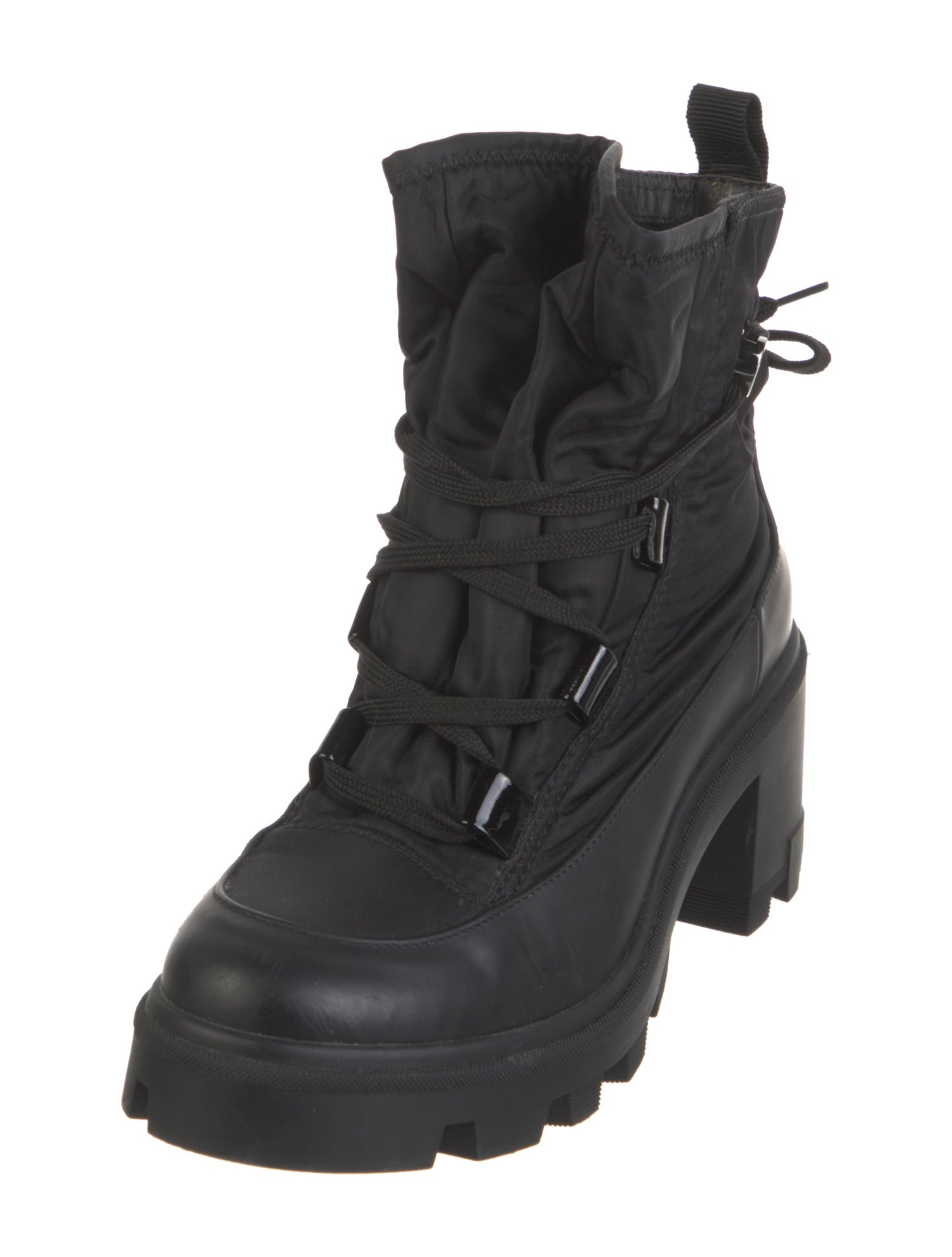 Moncler Nylon Leather Trim Embellishment Combat Boots