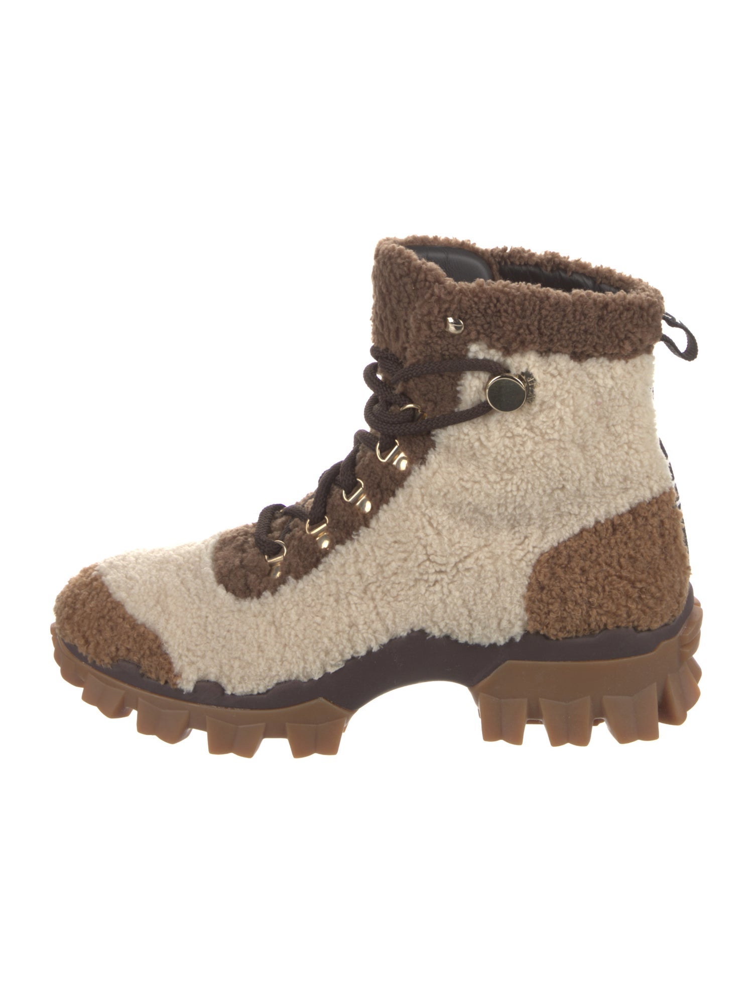 Moncler Shearling Colorblock Pattern Combat Boots