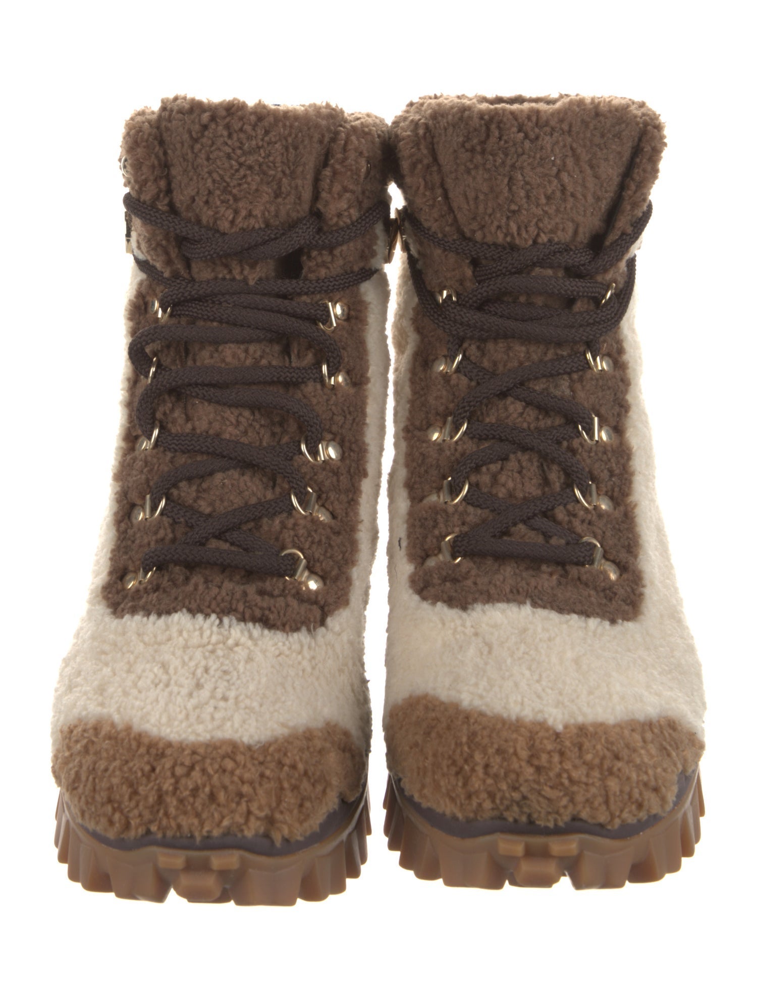 Moncler Shearling Colorblock Pattern Combat Boots