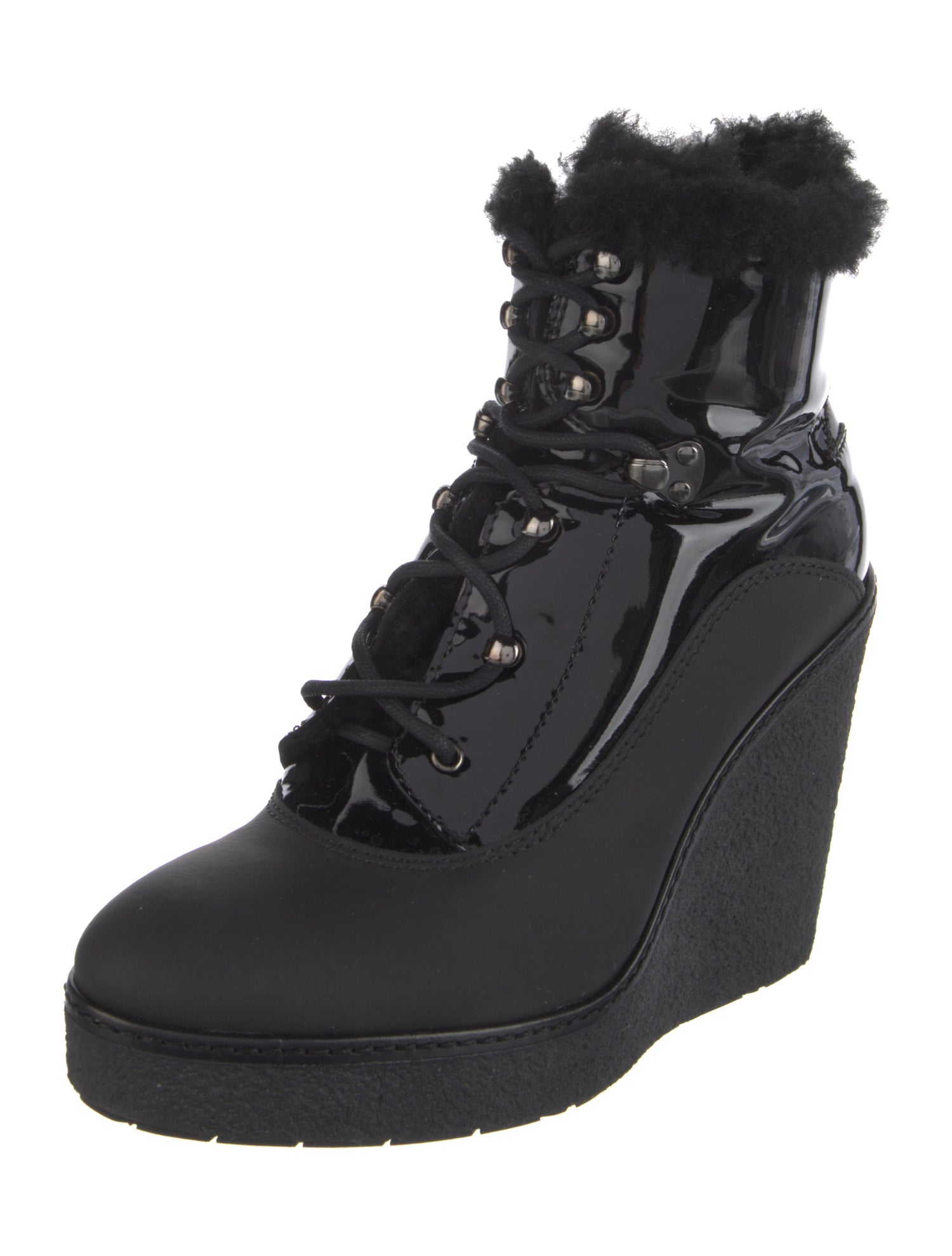 Moncler Patent Leather Lace-Up Boots