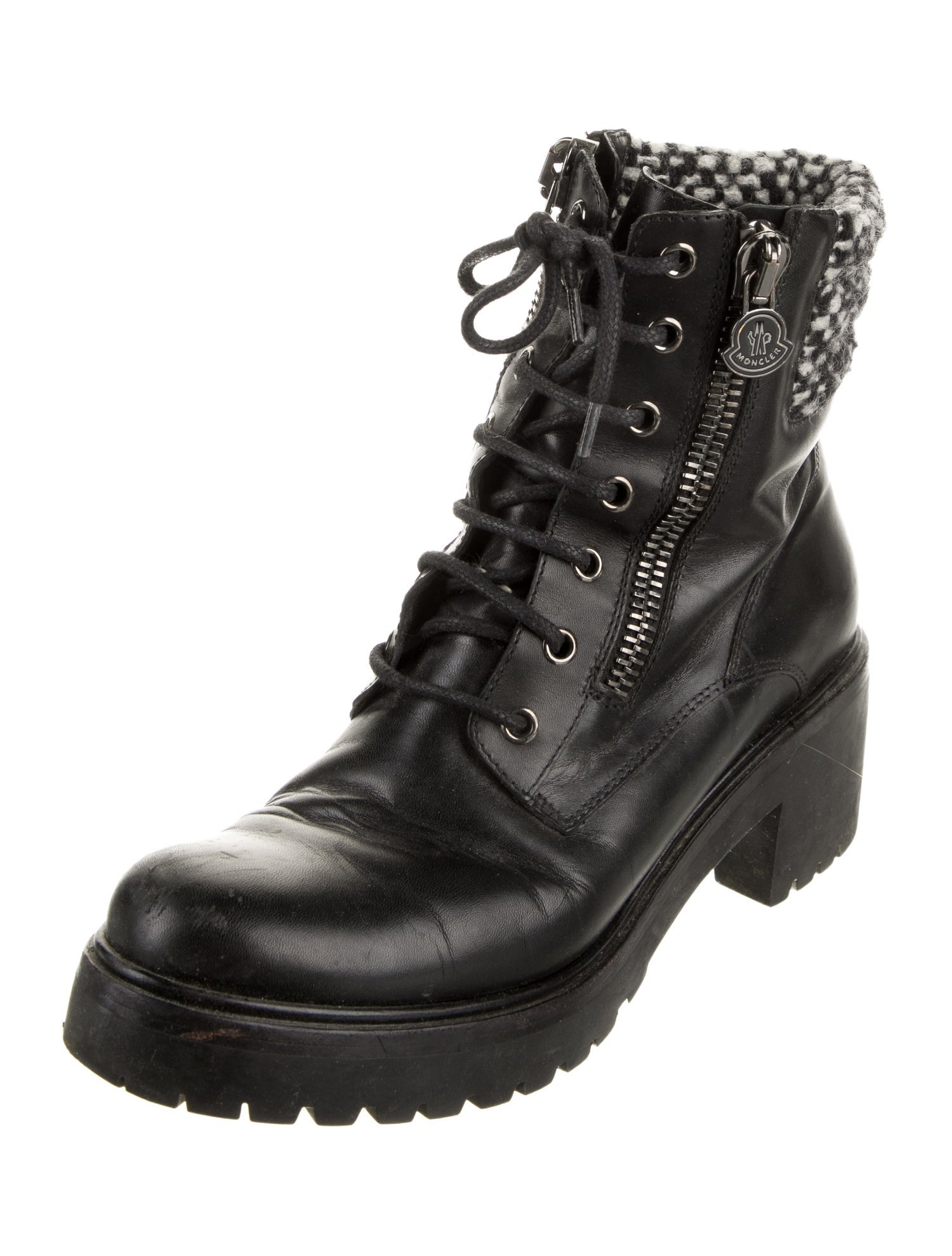 Moncler Leather Printed Combat Boots