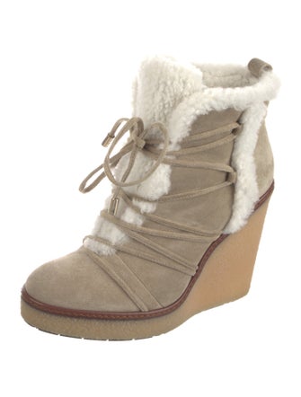 Moncler Suede Fur Trim Lace-Up Boots