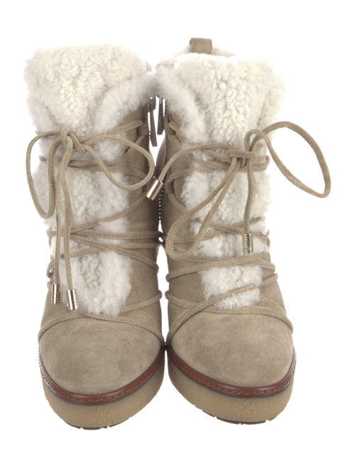 Moncler Suede Fur Trim Lace-Up Boots
