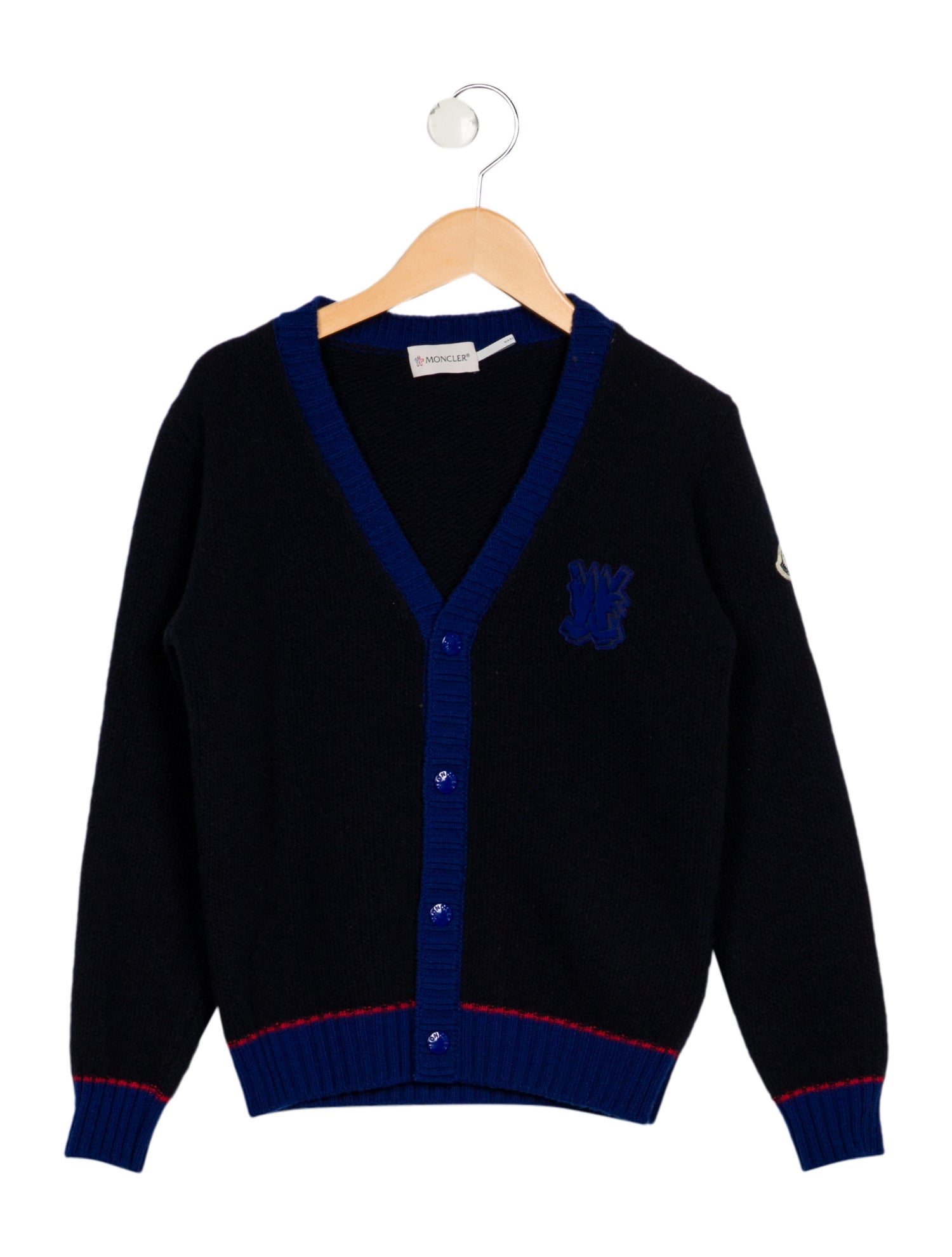 Moncler Kids Boys' Printed Embroidered Virgin Wool Cardigan