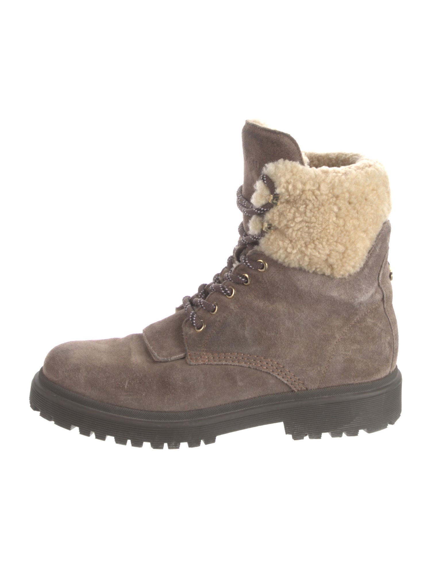 Moncler Suede Fur Trim Combat Boots