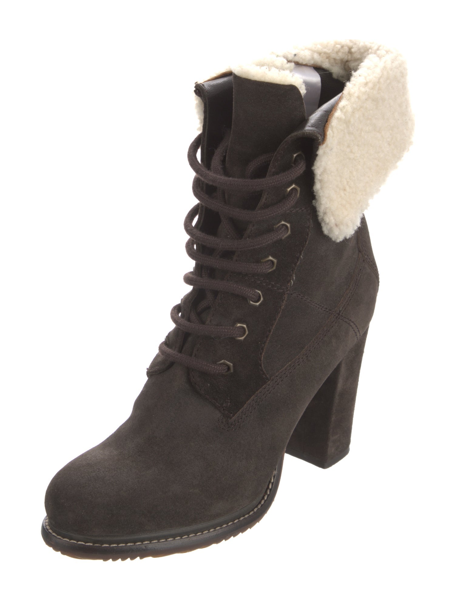 Moncler Suede Fur Trim Lace-Up Boots